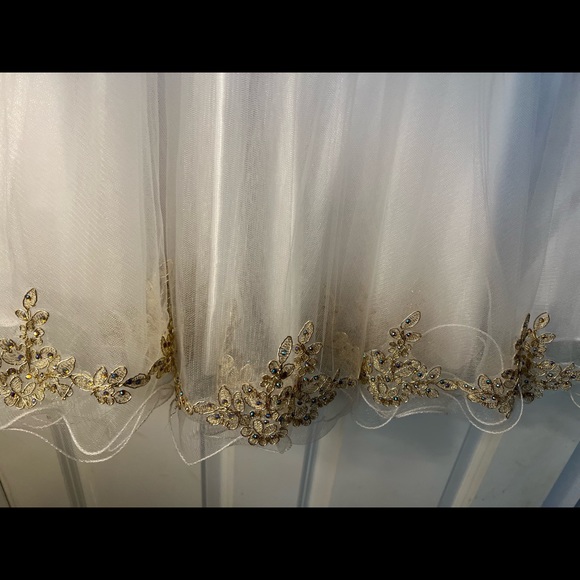 fiesta fashion 10148 short white and gold embroidered short dress - Picture 6 of 6